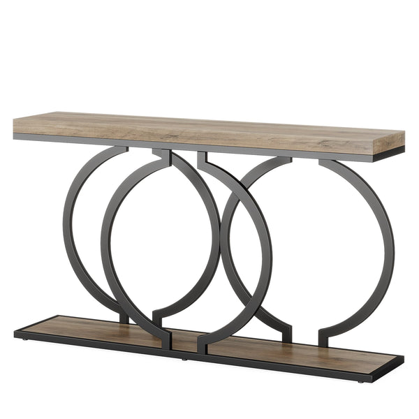55-Inch Industrial Console Table with Geometric Metal Frame