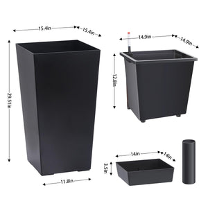 Tall Self-Watering Outdoor Planters Set of 2 with Drainage & Water Level Monitor