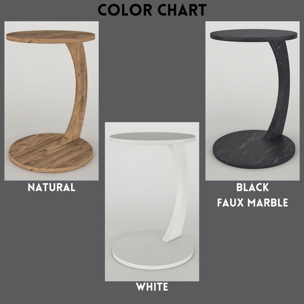 C Shaped End Table with Wheels - Round Rolling Side Table