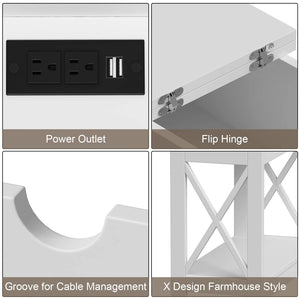 End Table with Charging Station & Flip-Top Drawer
