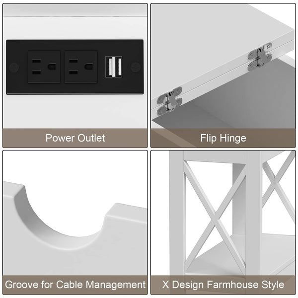 End Table with Charging Station & Flip-Top Drawer