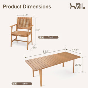 Acacia Wood Outdoor Dining Set with Wicker Chairs – Farmhouse Patio Table Set