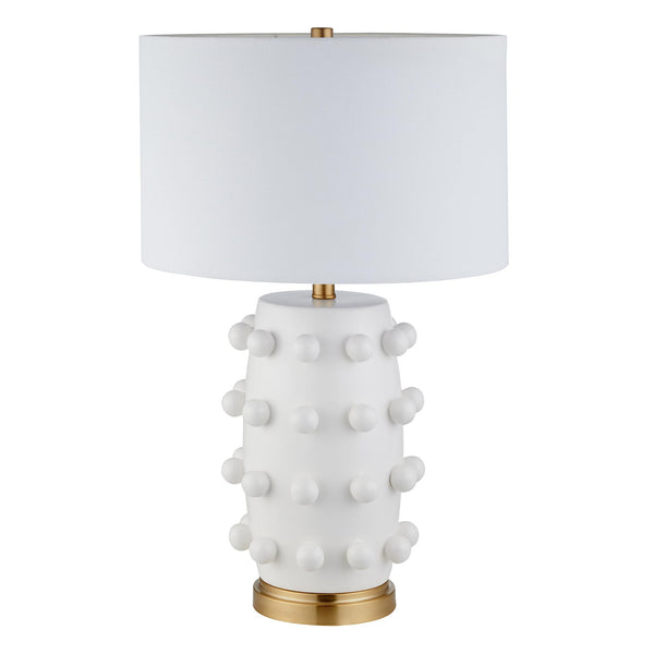 Modern Ceramic Table Lamp with Spherical Orbs & Fabric Drum Shade