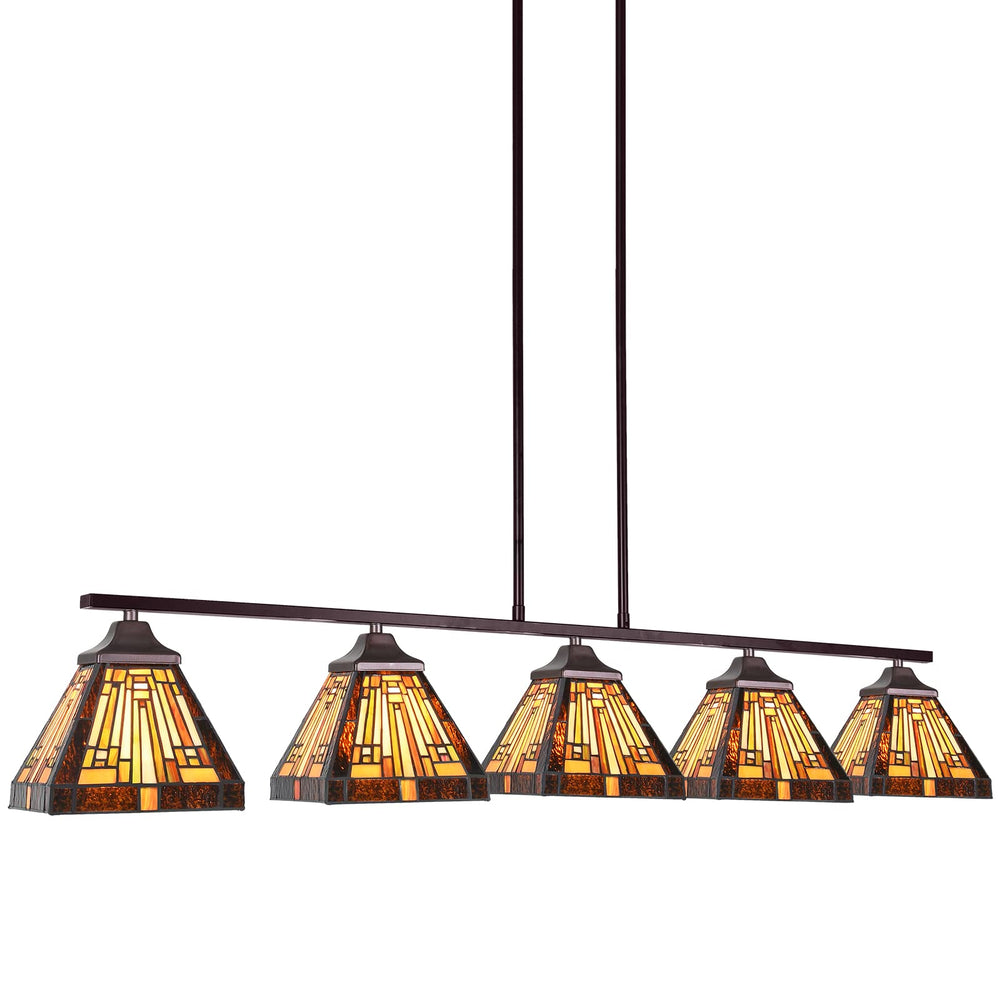 5-Light Tiffany Style Stained Glass Pendant Chandelier – Amber Brown