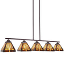 5-Light Tiffany Style Stained Glass Pendant Chandelier – Amber Brown