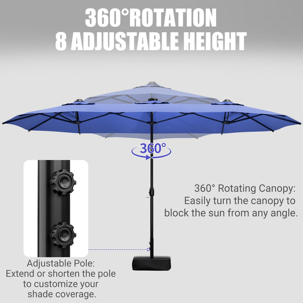 Large Rectangular Patio Umbrella with Base & LED Lights