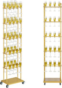 5-Tier Floor Standing Champagne Glass Rack with Wheels – 40-Glass Gold Metal Stand