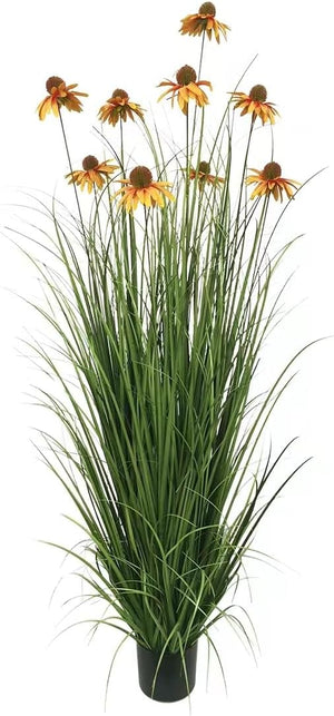 46-Inch Artificial Grass Plant with Echinacea Flowers – Indoor & Outdoor Decor