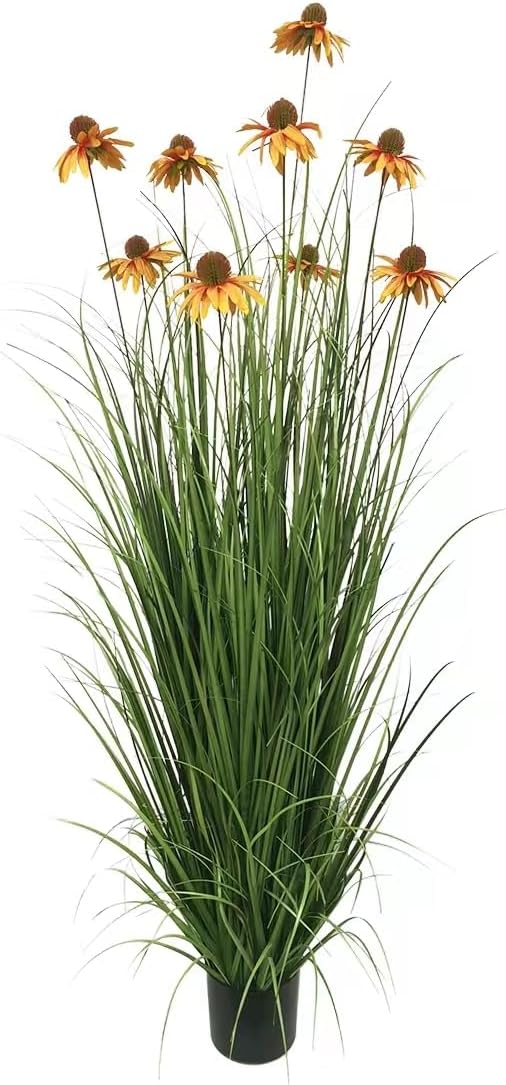 46-Inch Artificial Grass Plant with Echinacea Flowers – Indoor & Outdoor Decor