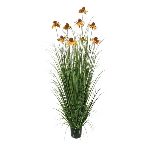 46-Inch Artificial Grass Plant with Echinacea Flowers – Indoor & Outdoor Decor