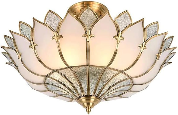 Brass Stained Glass Semi-Flush Mount Ceiling Light