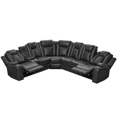 Power Reclining Sectional Sofa – Grey, 6-Seat Faux Leather with Bass Speaker & Wireless Charger
