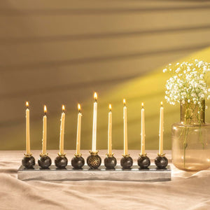Aluminum Hanukkah Menorah – Pomegranate Strip Design, 14.5"