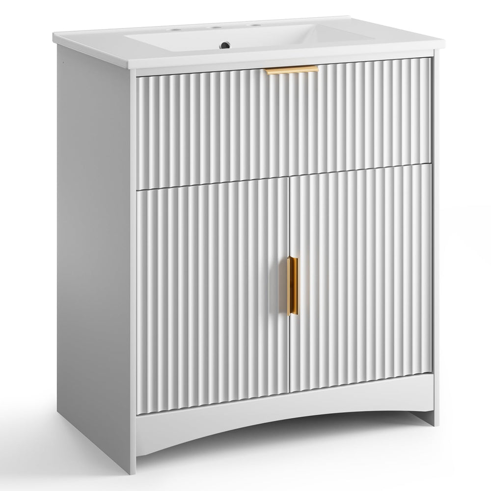 30-Inch Fluted Bathroom Vanity with Ceramic Sink