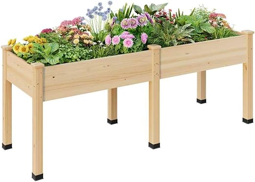 Wood Raised Garden Bed with Legs & Liner