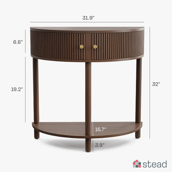 Fluted Half Moon Console Table with Storage Doors