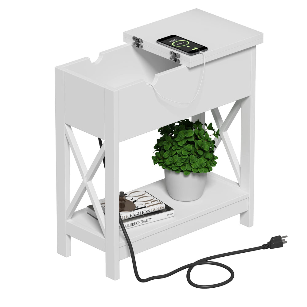End Table with Charging Station & Flip-Top Drawer