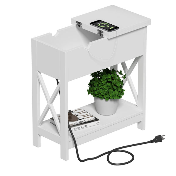End Table with Charging Station & Flip-Top Drawer