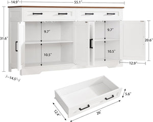 Buffet Cabinet with Storage, Drawers & Adjustable Shelves