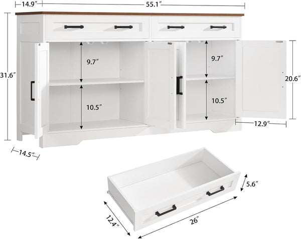 Buffet Cabinet with Storage, Drawers & Adjustable Shelves