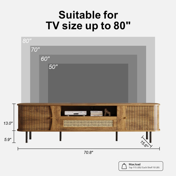 71" TV Stand with Power Outlet & Soft-Close Storage