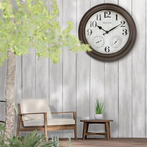 26" Indoor Outdoor Farmhouse Wall Clock with Thermometer & Hygrometer
