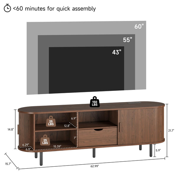 Mid-Century Modern TV Stand with Power Outlet & Storage