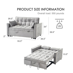 Convertible Futon Sofa Bed with Adjustable Backrest & Storage Pockets