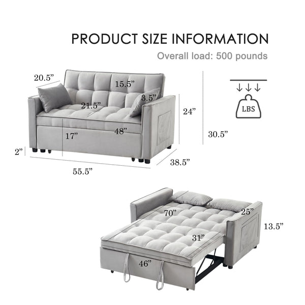 Convertible Futon Sofa Bed with Adjustable Backrest & Storage Pockets