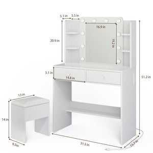 White Vanity Desk with Mirror and Lights