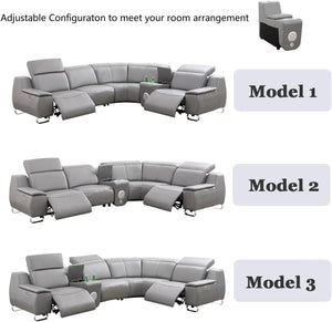 4-Seat Leather Electric Recliner Sectional Sofa with USB Charging & Bluetooth
