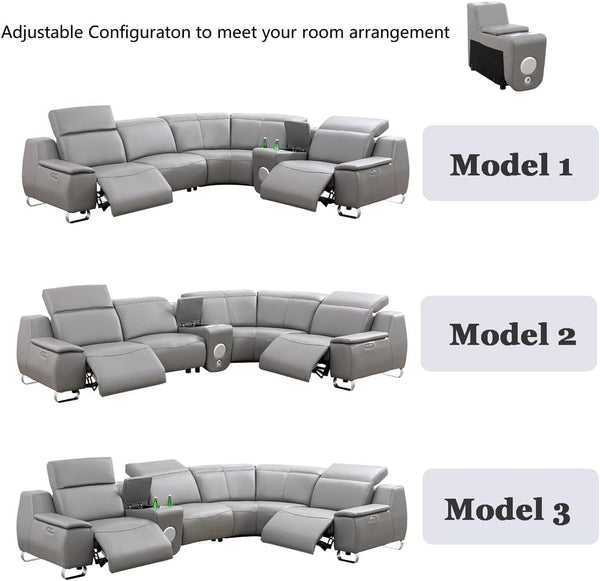 4-Seat Leather Electric Recliner Sectional Sofa with USB Charging & Bluetooth