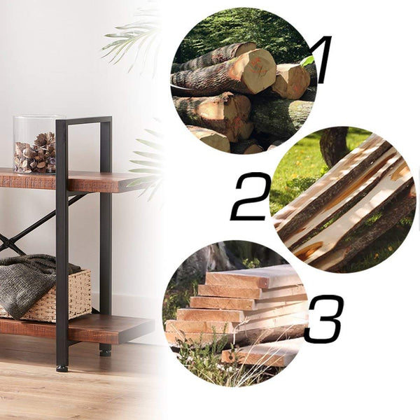 2-Tier Solid Wood Bookshelf with Metal Frame
