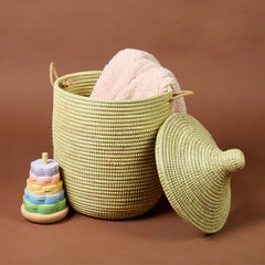 Handwoven Wicker Storage Basket with Removable Lid & Rope Handles