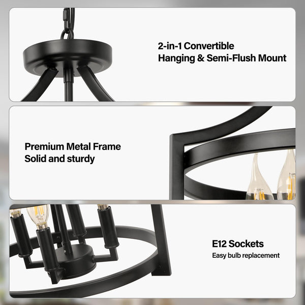 4-Light Farmhouse Chandelier Semi Flush Mount Ceiling Light