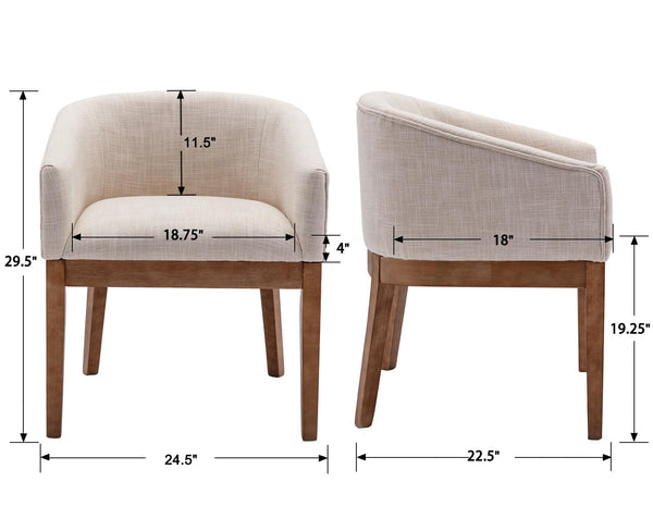 Linen Upholstered Dining Chairs with Solid Wood Legs & Curved Backrest