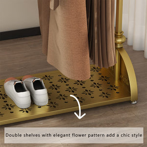 Gold Clothing Rack with Double Shelves, 39.4-Inch