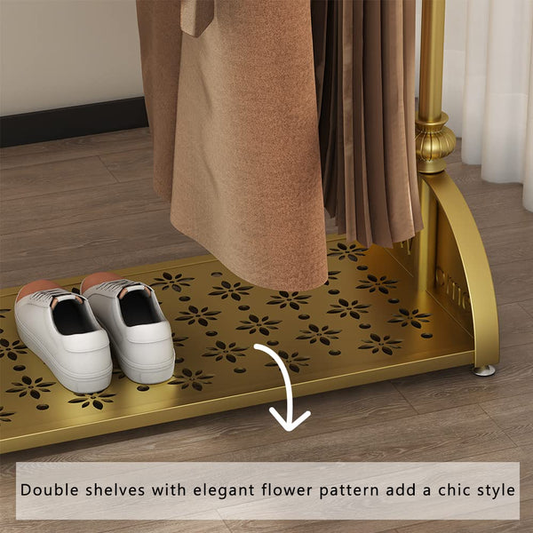 Gold Clothing Rack with Double Shelves, 39.4-Inch