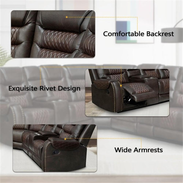 L-Shaped Manual Recliner Sectional Sofa with Chaise Lounge