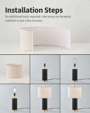 PU Leather Table Lamp Set of 2 with Beige Fabric Shade