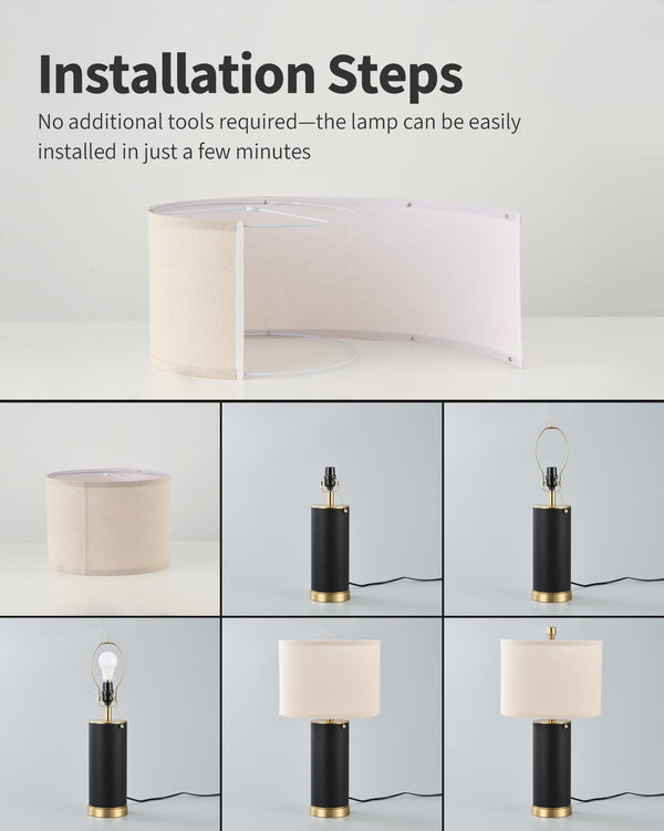 PU Leather Table Lamp Set of 2 with Beige Fabric Shade