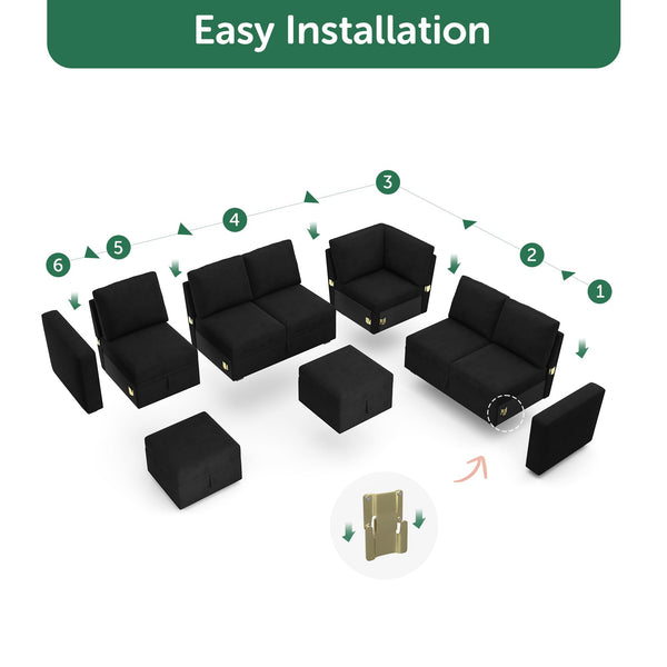 U-Shaped Modular Sectional Sofa with Storage Ottoman