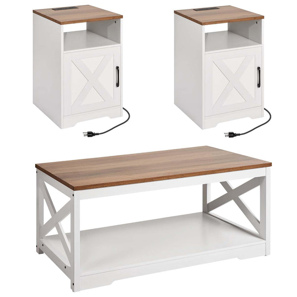 3-Piece Farmhouse Coffee Table Set with Charging Station