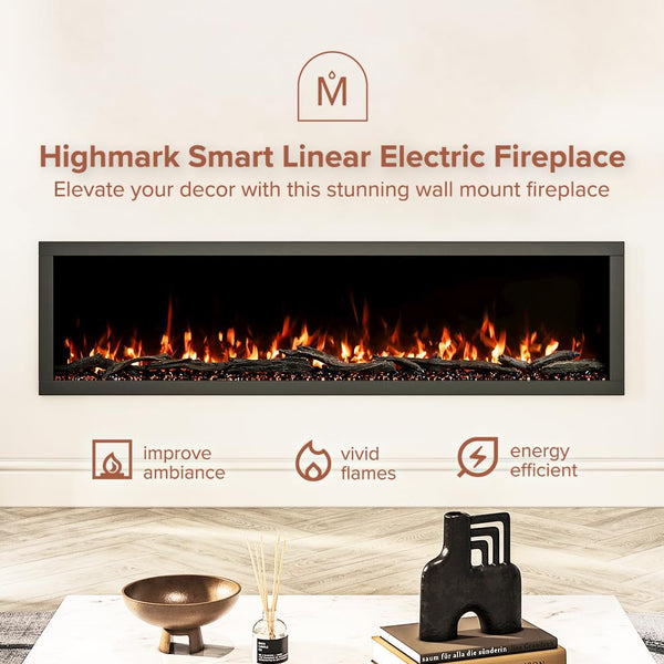 72-Inch Linear Electric Fireplace – Wall Mount & Recessed