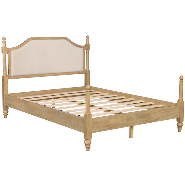 Queen Size Platform Bed Frame with Upholstered Headboard