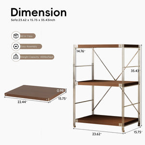 3-Tier Industrial Bookshelf with Adjustable Shelves