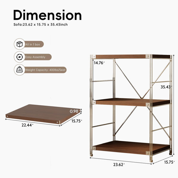3-Tier Industrial Bookshelf with Adjustable Shelves