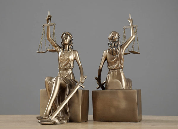 Lady Justice Statue Decorative Bookends – Bronze Metal Sculpture