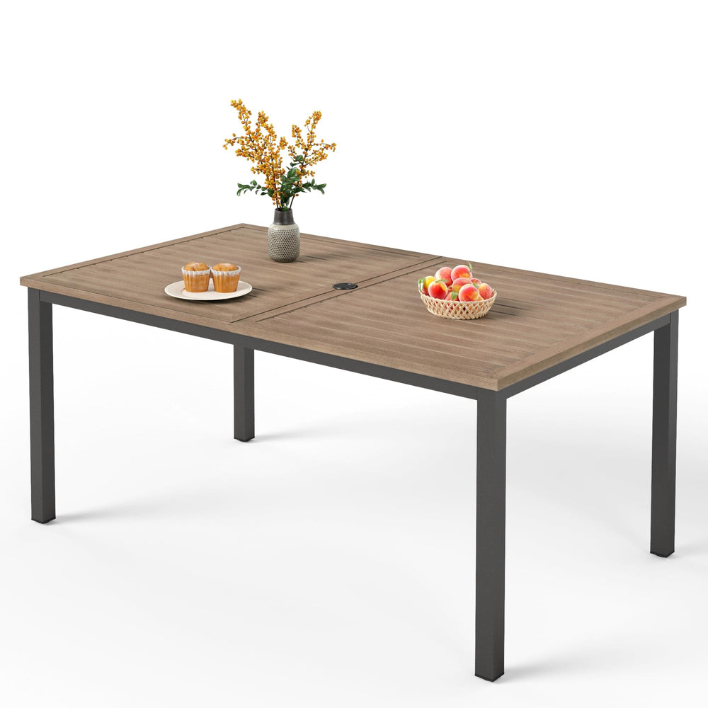 Outdoor Rectangular Dining Table with Metal Frame & Umbrella Hole