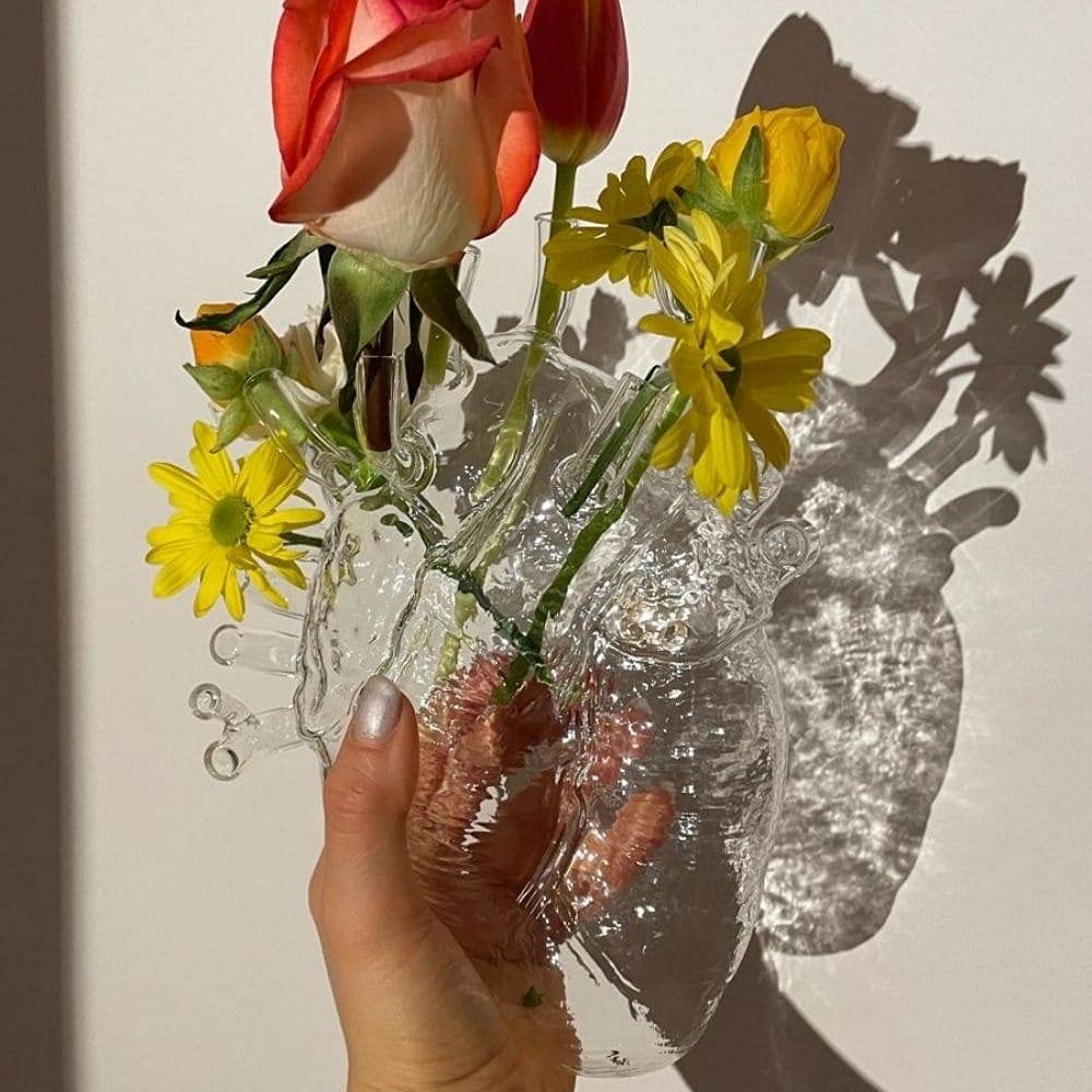 Heart-Shaped Glass Flower Vase
